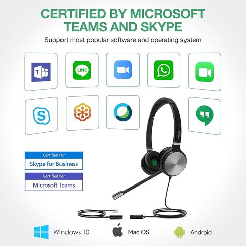 Yealink Phone Headsets for Office Phones YHS34 Lite QD to RJ9 Wired Headset for Yealink Compatible with Poly Snom Grandstream Phones Desk Landline Headset with Microphone -Dual/111g/2.1m Cable in Saudi Arabia