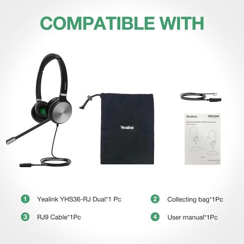 Yealink Phone Headsets for Office Phones YHS34 Lite QD to RJ9 Wired Headset for Yealink Compatible with Poly Snom Grandstream Phones Desk Landline Headset with Microphone -Dual/111g/2.1m Cable in Saudi Arabia