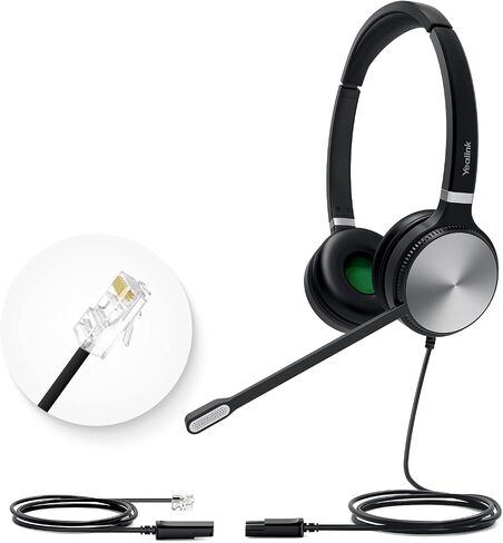 Yealink Phone Headsets for Office Phones YHS34 Lite QD to RJ9 Wired Headset for Yealink Compatible with Poly Snom Grandstream Phones Desk Landline Headset with Microphone -Dual/111g/2.1m Cable in Saudi Arabia