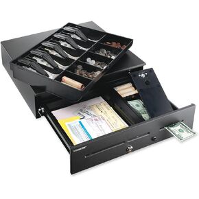 MMF Industries STEELMASTER Currency Tray with Follower Block | 7.13" W x 3.75" H x 15" D | Smooth Gliding Compressor | Black Color | Drop-Lift Handles | Steel Construction | Cash Box with Money Tray in Saudi Arabia