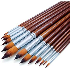 DUGATO Artist Filbert Paint Brushes Set 13pcs, Soft Anti-Shedding Nylon Hair Wood Long Handle for Acrylic Oil Watercolor Gouache Paint by Numbers (13pcs)