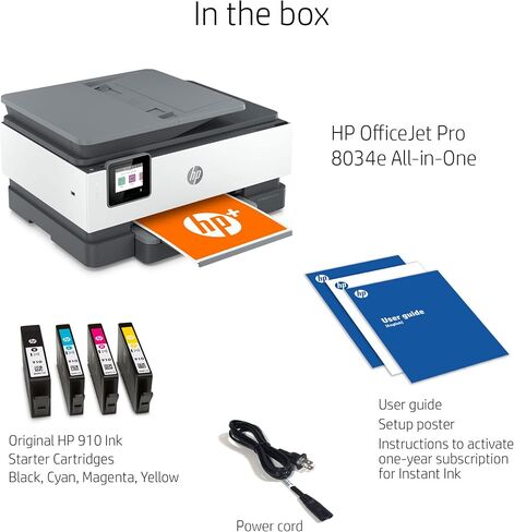 طابعة HP OfficeJet Pro 8034e لاسلكية الكل في واحد ملونة مع حبر فوري لمدة عام كامل، أبيض in Saudi Arabia