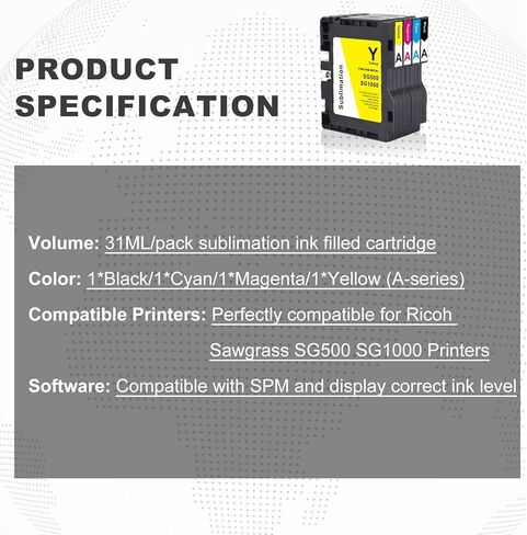 خرطوشة حبر تسامي متطورة SG500 SG1000 سلسلة A من AYMSous متوافقة مع طابعة Sawgrass Virtuoso SG500 SG1000 (مجموعة من سلسلة 1، أسود، سماوي، أرجواني، أصفر، 4 قطع) in Kuwait