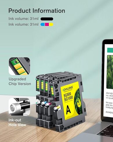 خرطوشة حبر التسامي SG500 SG1000 A+B Series 2 من ECHALLENGE متوافقة مع طابعة Sawgrass Virtuoso SG500 SG1000 (8 حزم، 2 أسود، 2 سماوي، 2 أرجواني، 2 أصفر) in Kuwait
