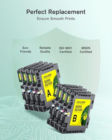 خرطوشة حبر التسامي SG500 SG1000 A+B Series 2 من ECHALLENGE متوافقة مع طابعة Sawgrass Virtuoso SG500 SG1000 (8 حزم، 2 أسود، 2 سماوي، 2 أرجواني، 2 أصفر) in Kuwait