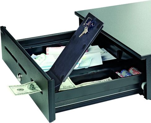 MMF Industries STEELMASTER Currency Tray with Follower Block | 7.13" W x 3.75" H x 15" D | Smooth Gliding Compressor | Black Color | Drop-Lift Handles | Steel Construction | Cash Box with Money Tray in Saudi Arabia
