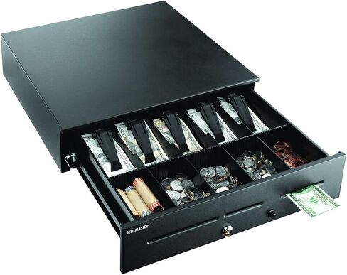MMF Industries STEELMASTER Currency Tray with Follower Block | 7.13" W x 3.75" H x 15" D | Smooth Gliding Compressor | Black Color | Drop-Lift Handles | Steel Construction | Cash Box with Money Tray in Saudi Arabia