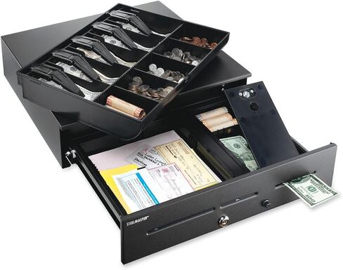 MMF Industries STEELMASTER Currency Tray with Follower Block | 7.13" W x 3.75" H x 15" D | Smooth Gliding Compressor | Black Color | Drop-Lift Handles | Steel Construction | Cash Box with Money Tray in Saudi Arabia