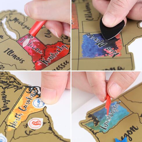 ملصق خريطة JARLINK Scratch Off USA، خريطة الولايات المتحدة مقاس 12 × 17 بوصة مع مجموعة ملحقات فريدة، ملصق سفر شخصي، هدية للمسافرين in Kuwait