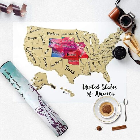 ملصق خريطة JARLINK Scratch Off USA، خريطة الولايات المتحدة مقاس 12 × 17 بوصة مع مجموعة ملحقات فريدة، ملصق سفر شخصي، هدية للمسافرين in Kuwait