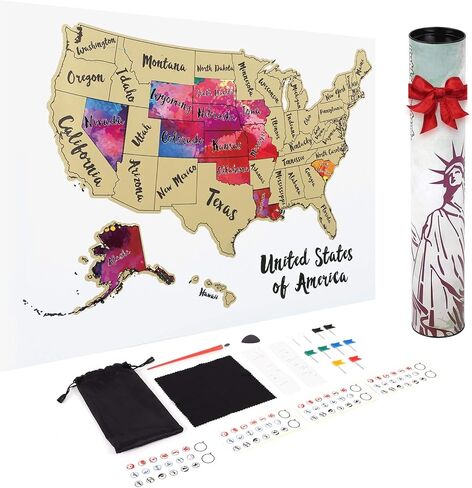 ملصق خريطة JARLINK Scratch Off USA، خريطة الولايات المتحدة مقاس 12 × 17 بوصة مع مجموعة ملحقات فريدة، ملصق سفر شخصي، هدية للمسافرين in Kuwait