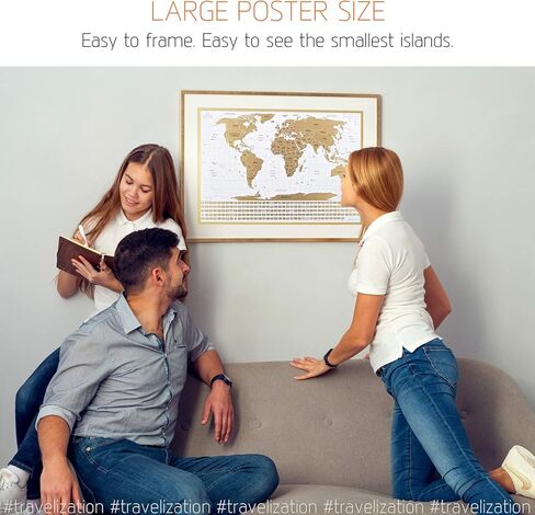 خريطة العالم للخدش مقاس XL مع الأعلام - مقاس 36 × 24 سهلة التأطير ملصق فني جداري لخريطة العالم مع الولايات والأعلام الأمريكية - خريطة العالم الفاخرة للخدش مصممة للمسافرين in Kuwait