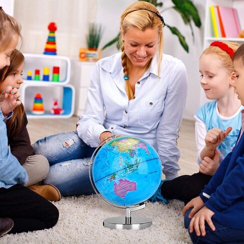 كرة أرضية مضيئة (قطر 8 بوصة) للأطفال مع حامل 6 في 1، خريطة ملونة سهلة القراءة عالية الوضوح قابلة لإعادة الكتابة، تضيء لعبة الكرة الأرضية التفاعلية التعليمية، مصباح الكرة الأرضية المضيء، ديكور LED ليلي in Kuwait