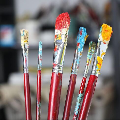 مجموعة فرش طلاء ترانسون هوج بشعيرات فيلبيرت بمقبض طويل 6 قطع للرسم الفني بالأكريليك الزيتي in Kuwait