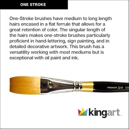 KINGART Premium Original Gold 9100-1/4 ONE Stroke Series Artist Brush, Golden Taklon Synthetic Hair, Short Handle, for Acrylic, Watercolor, Oil and Gouache Painting, Size 1/4" in Kuwait