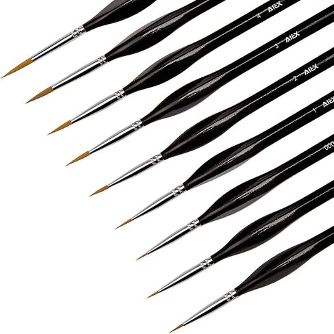 AIEX 9 Pieces Fine Detail Paint Brush Miniature Mini Paints Brush Set for Acrylic, Watercolor, Oil, Face, Nail, Scale Model Painting, Line Drawing(Black) in Saudi Arabia