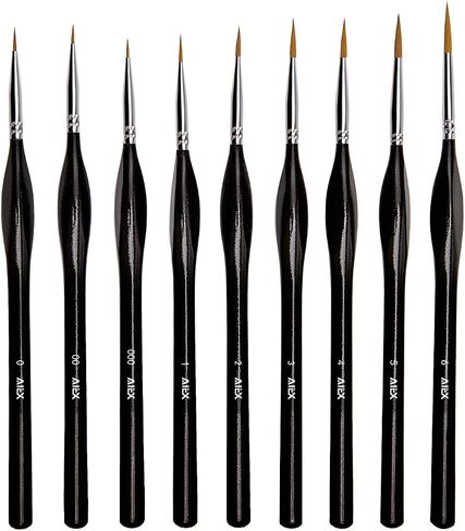 AIEX 9 Pieces Fine Detail Paint Brush Miniature Mini Paints Brush Set for Acrylic, Watercolor, Oil, Face, Nail, Scale Model Painting, Line Drawing(Black) in Saudi Arabia
