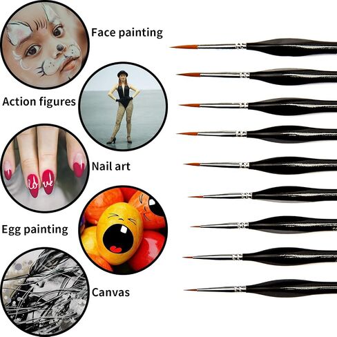 AIEX 9 Pieces Fine Detail Paint Brush Miniature Mini Paints Brush Set for Acrylic, Watercolor, Oil, Face, Nail, Scale Model Painting, Line Drawing(Black) in Saudi Arabia