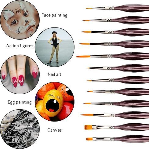 AIEX 9 Pieces Fine Detail Paint Brush Miniature Mini Paints Brush Set for Acrylic, Watercolor, Oil, Face, Nail, Scale Model Painting, Line Drawing(Black) in Saudi Arabia