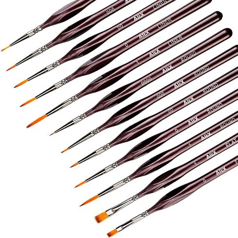 AIEX 9 Pieces Fine Detail Paint Brush Miniature Mini Paints Brush Set for Acrylic, Watercolor, Oil, Face, Nail, Scale Model Painting, Line Drawing(Black) in Saudi Arabia