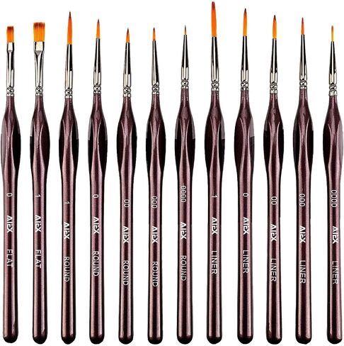 AIEX 9 Pieces Fine Detail Paint Brush Miniature Mini Paints Brush Set for Acrylic, Watercolor, Oil, Face, Nail, Scale Model Painting, Line Drawing(Black) in Saudi Arabia