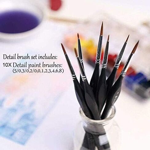Detail Paint Brushes Set 10pcs Miniature Brushes for Fine Detailing & Art Painting - Acrylic, Watercolor,Oil,Models, Warhammer 40k. in Saudi Arabia