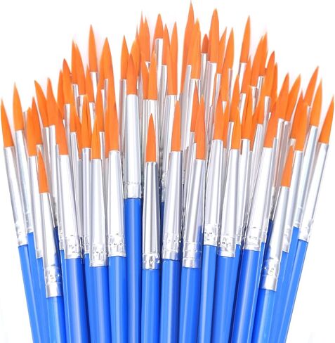 Small Paint Brushes Bulk, Anezus 50 Pcs Flat Tip Round Acrylic Paint Brushes for Kids Classroom Acrylic Watercolor Canvas Face Painting Touch Up in Saudi Arabia