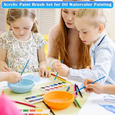 Small Paint Brushes Bulk, Anezus 50 Pcs Flat Tip Round Acrylic Paint Brushes for Kids Classroom Acrylic Watercolor Canvas Face Painting Touch Up in Saudi Arabia