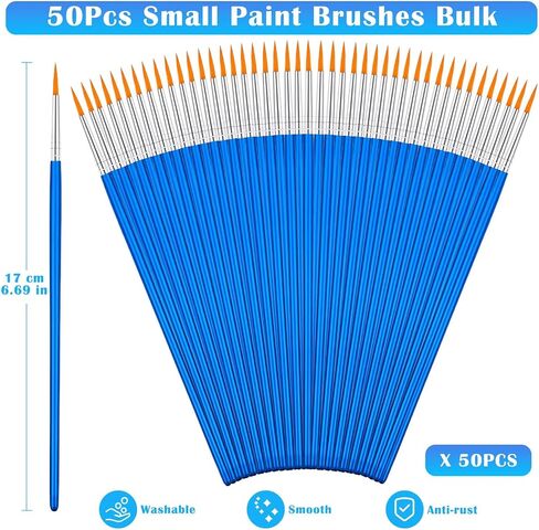 Small Paint Brushes Bulk, Anezus 50 Pcs Flat Tip Round Acrylic Paint Brushes for Kids Classroom Acrylic Watercolor Canvas Face Painting Touch Up in Saudi Arabia