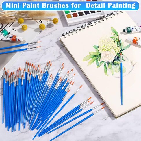 Small Paint Brushes Bulk, Anezus 50 Pcs Flat Tip Round Acrylic Paint Brushes for Kids Classroom Acrylic Watercolor Canvas Face Painting Touch Up in Saudi Arabia