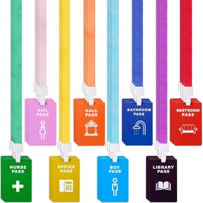48 Pieces Bright Color Passes Set：24 Pieces Passes and 24 Pieces Lanyards School Passes Set Hall Pass Restroom Pass Bathroom Pass Nurse Pass Library Pass Office Pass Girl Pass Boy Pass(Colorful)