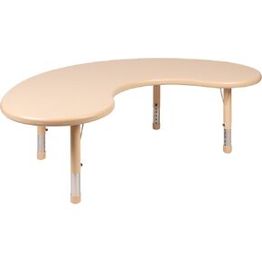 Flash Furniture Half-Moon Adjustable Height Preschool Activity Table for School/Home, Plastic Classroom Activity Table for Kids, 35''W x 65''D, Blue