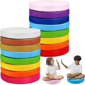 16 Pcs 14 Inch Round Floor Cushions PU Leather Foam Flexible Seating Colored Circle Contemporary Thick Floor Pillow for Kids Classroom Elementary Learning Sitting Reading Preschool Daycare Chair in Saudi Arabia