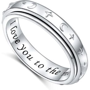 Yearace I Love You to the Moon and Back Spinner Ring للنساء المراهقات 925 من الفضة الاسترليني حلقات تململ نجمة القمر للقلق والتوتر وتخفيف اضطراب فرط الحركة ونقص الانتباه والتوحد خواتم مجوهرات ملهمة in Kuwait