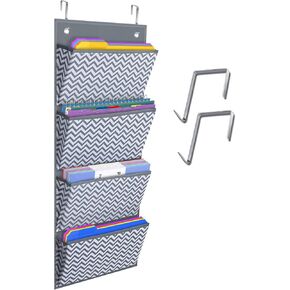 Storage Pocket Chart Hanging File Organizer Wall Mount, Over The Door Organizer, Wall File Organizer for Office, Business, Home and School Organizers (4 Pockets)