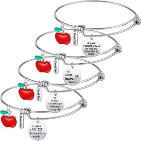 4 Pieces Teacher Appreciation Bangle Gifts, Teacher Bracelets for Women, Graduation End of Year Thank You Gifts for Teacher