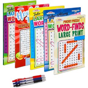 4-Pack 350+ WordSearch Puzzle Books for Adults, Aging Seniors Brain Stimulation Large Print Words Activity Books (Variety Pack Bulk), Paperback – Large and Digest Combo