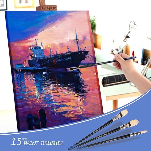 مجموعة فُرش رسم بمقبض طويل من Falling in Art للغواش، وفرش فنان ذات شعيرات خنزير طبيعية، ومستلزمات فنية احترافية مختلطة للرسم الزيتي والطلاء الأكريليك 10 قطع in Kuwait