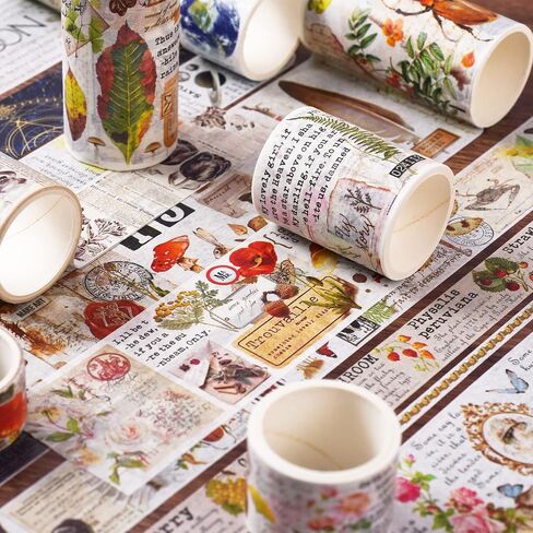 Draupnir 18 Rolls of Vintage Washi Tape Set,3/2/1.2/1/0.8/0.6/0.4/0.2inch Wide Decorative Tapes for Scrapbook Supplies,Junk Journal,Aesthetic Bullet Journal,Planner,Craft,DIY Decor,Gift Wrapping in Saudi Arabia