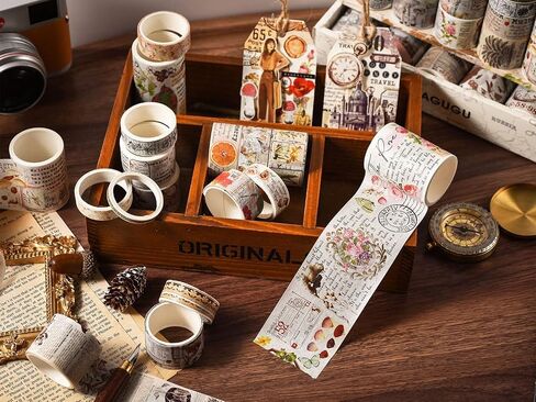 Draupnir 18 Rolls of Vintage Washi Tape Set,3/2/1.2/1/0.8/0.6/0.4/0.2inch Wide Decorative Tapes for Scrapbook Supplies,Junk Journal,Aesthetic Bullet Journal,Planner,Craft,DIY Decor,Gift Wrapping in Saudi Arabia