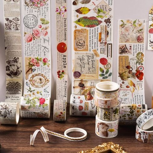 Draupnir 18 Rolls of Vintage Washi Tape Set,3/2/1.2/1/0.8/0.6/0.4/0.2inch Wide Decorative Tapes for Scrapbook Supplies,Junk Journal,Aesthetic Bullet Journal,Planner,Craft,DIY Decor,Gift Wrapping in Saudi Arabia