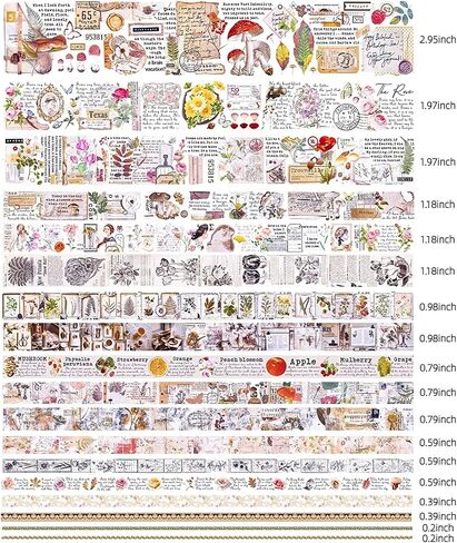Draupnir 18 Rolls of Vintage Washi Tape Set,3/2/1.2/1/0.8/0.6/0.4/0.2inch Wide Decorative Tapes for Scrapbook Supplies,Junk Journal,Aesthetic Bullet Journal,Planner,Craft,DIY Decor,Gift Wrapping in Saudi Arabia