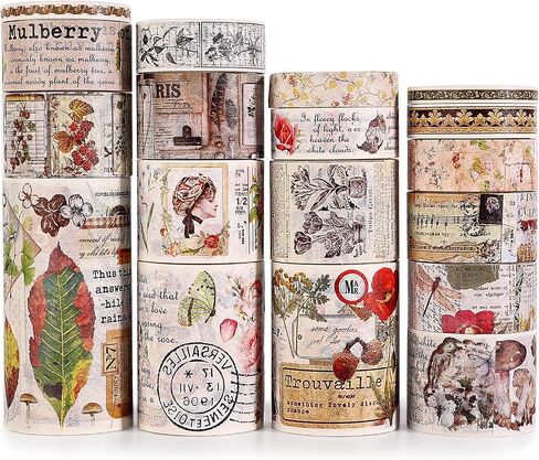 Draupnir 18 Rolls of Vintage Washi Tape Set,3/2/1.2/1/0.8/0.6/0.4/0.2inch Wide Decorative Tapes for Scrapbook Supplies,Junk Journal,Aesthetic Bullet Journal,Planner,Craft,DIY Decor,Gift Wrapping in Saudi Arabia