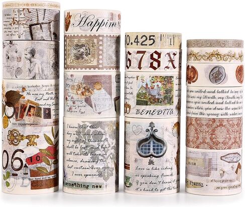 Draupnir 18 Rolls of Vintage Washi Tape Set,3/2/1.2/1/0.8/0.6/0.4/0.2inch Wide Decorative Tapes for Scrapbook Supplies,Junk Journal,Aesthetic Bullet Journal,Planner,Craft,DIY Decor,Gift Wrapping in Saudi Arabia