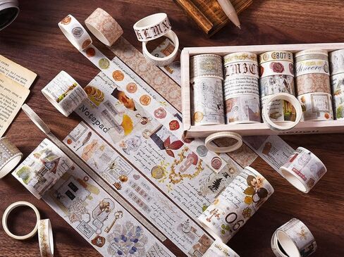 Draupnir 18 Rolls of Vintage Washi Tape Set,3/2/1.2/1/0.8/0.6/0.4/0.2inch Wide Decorative Tapes for Scrapbook Supplies,Junk Journal,Aesthetic Bullet Journal,Planner,Craft,DIY Decor,Gift Wrapping in Saudi Arabia