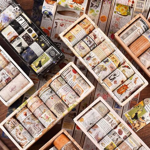 Draupnir 18 Rolls of Vintage Washi Tape Set,3/2/1.2/1/0.8/0.6/0.4/0.2inch Wide Decorative Tapes for Scrapbook Supplies,Junk Journal,Aesthetic Bullet Journal,Planner,Craft,DIY Decor,Gift Wrapping in Saudi Arabia