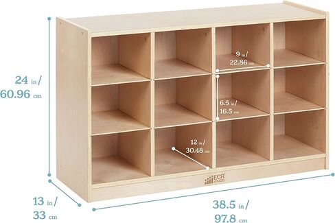 ECR4Kids 12 Cubby Mobile Tray Storage Cabinet, 3x4, Classroom Furniture, Natural in Kuwait