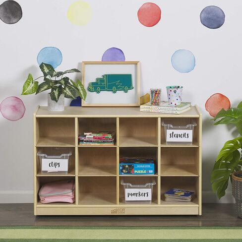 ECR4Kids 12 Cubby Mobile Tray Storage Cabinet, 3x4, Classroom Furniture, Natural in Kuwait