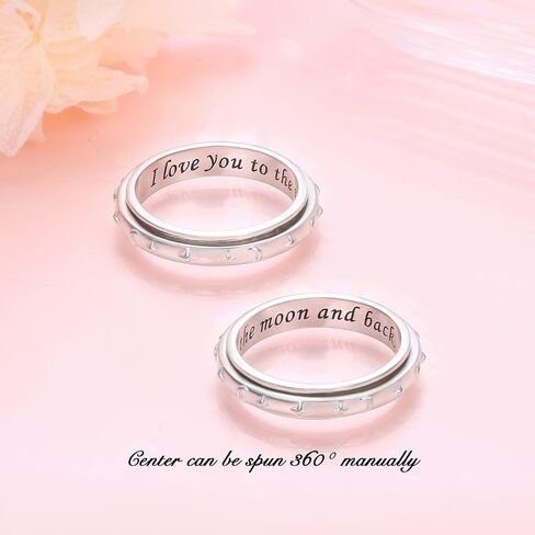 Yearace I Love You to The Moon and Back Spinner Ring for Women Teen Girls 925 Sterling Silver Moon Star Fidget Rings for Anxiety Stress Relieving ADHD Autism Rings Inspirational Jewelry in Saudi Arabia