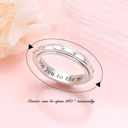 Yearace I Love You to The Moon and Back Spinner Ring for Women Teen Girls 925 Sterling Silver Moon Star Fidget Rings for Anxiety Stress Relieving ADHD Autism Rings Inspirational Jewelry in Saudi Arabia